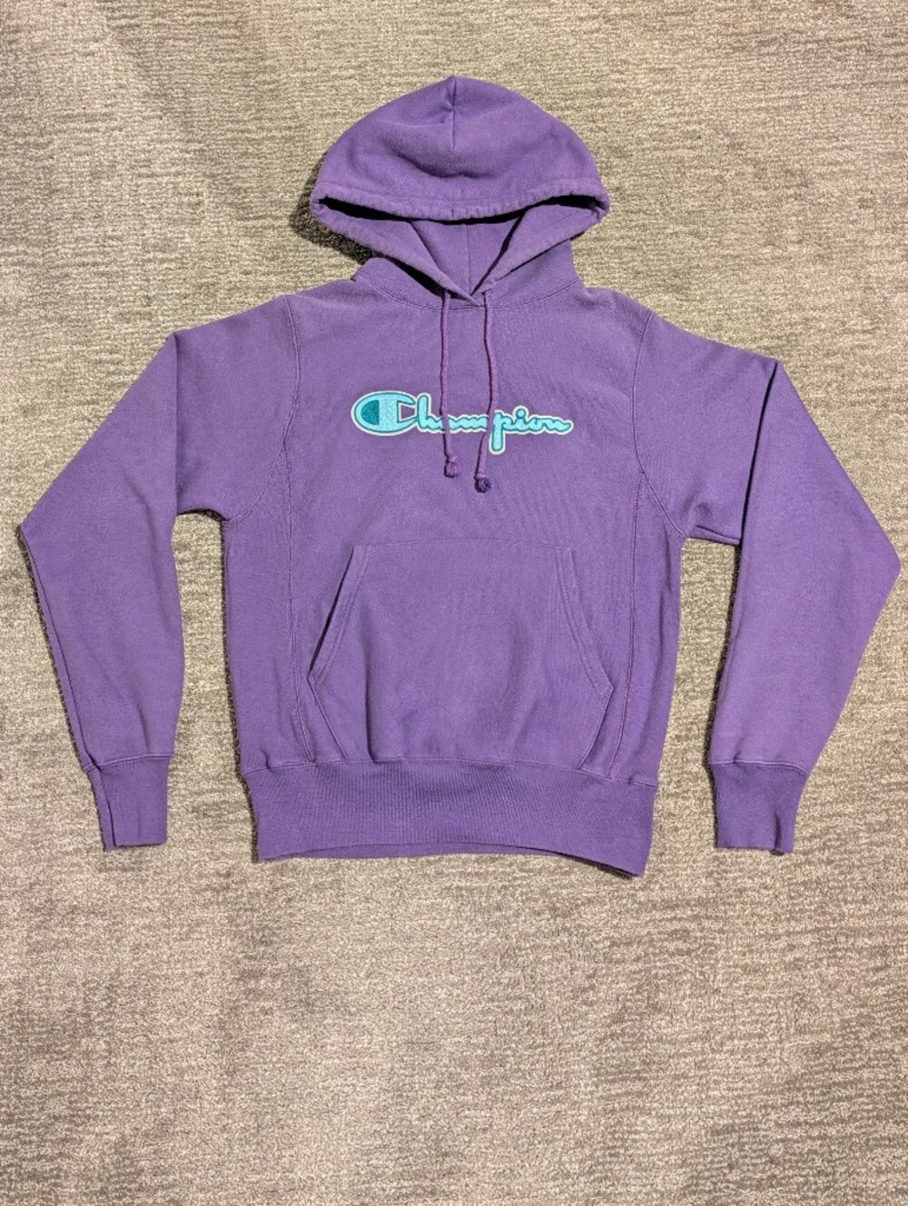 Champion Reverse Weave Purple Hoodie Embroidered Script Logo - XS